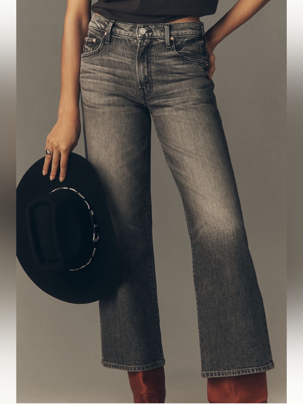 MOTHER Maven Wide-Leg Jeans — Washed Black/Gray